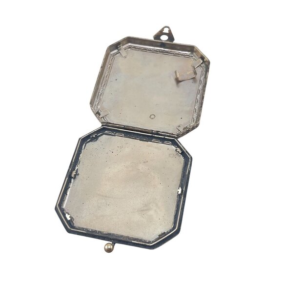 Antique Deco Silver-Plated Double-Sided Square Powder Lipstick Compact Locket - Picture 8 of 11